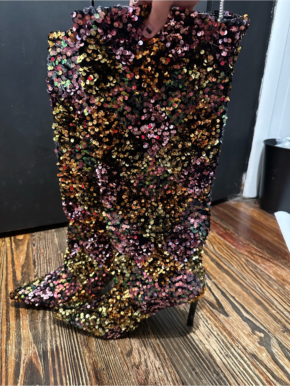 AZALEA WANG NWT Sequined Multi-Color Knee-High Stiletto Boots kitten Women